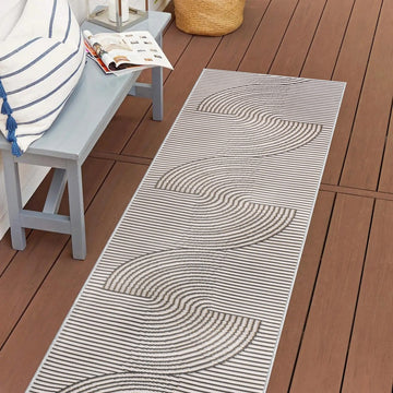Arielle Mid-Century Modern Curve Stripe Reversible Machine-Washable Indoor/Outdoor Area Rug